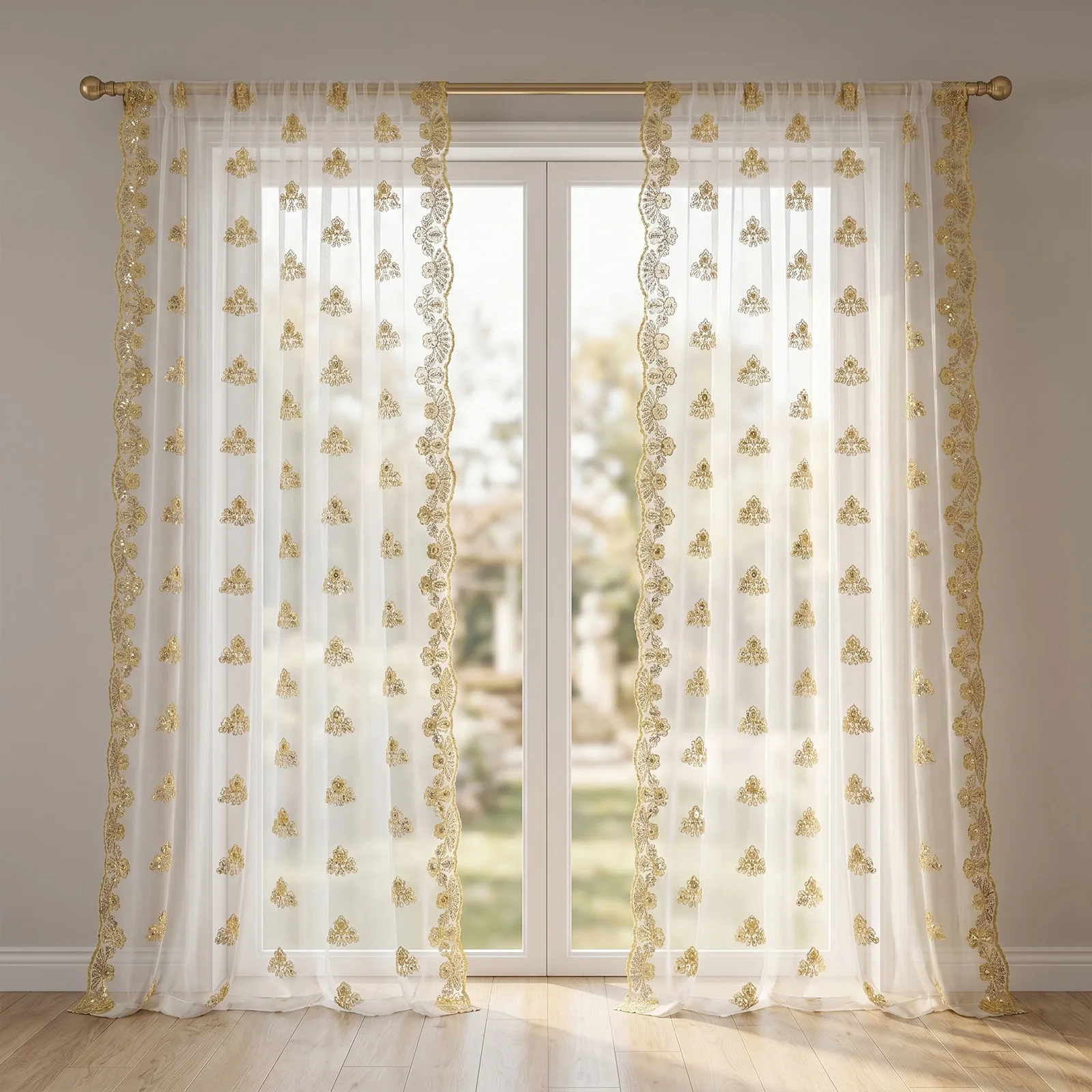 1 Piece, White Fresh Ins-Style Plum Blossom Sequin Embroidered Sheer Curtain, Threaded Rod Top, Lightweight and Translucent with Soft Light Filtering, Exquisite Plum Blossom Sequin Embroidery Craftsmanship, Smooth Drape, 100% Polyester Fabric, Washable, Bohemian Ambiance Soft Decor, Suitable for Bedroom, Living Room, Bay Window, Homestay, Girls' Dormitory, Does Not Include Installation Accessories and Tie-Backs - view 6