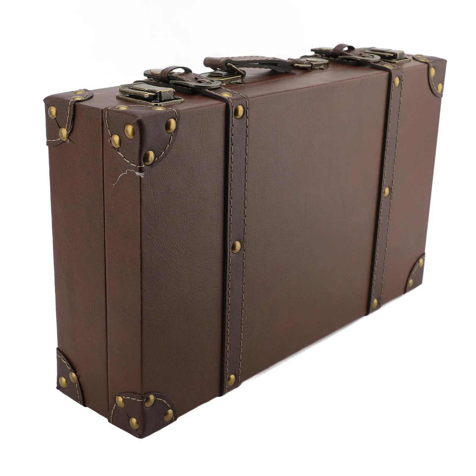 Antieke opbergdoos 34x20,5x8cm, vintage koffer, houten koffer met leren afwerking, decoratieve koffer voor decoratie en als rekwisiet voor fotografie.