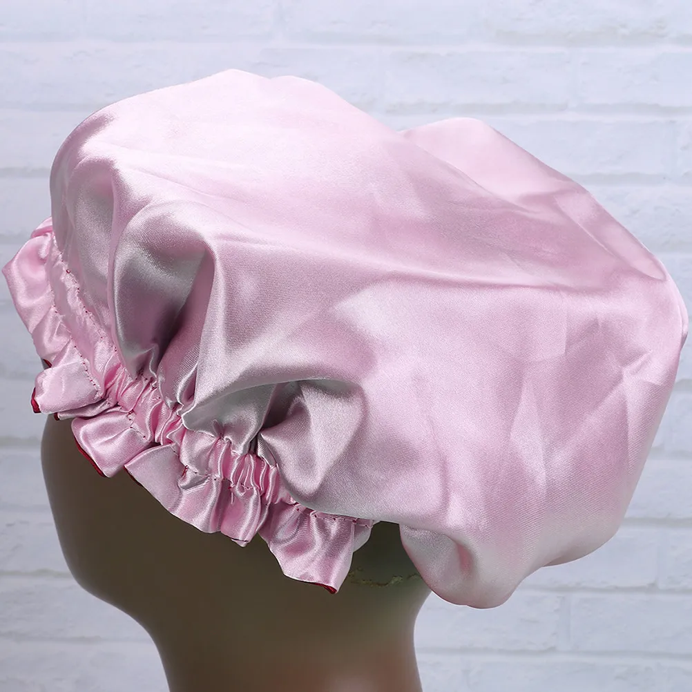 

2pcs Kids Satin Sleeping Cap Hair Protection Elastic Rim Breathable For Home Sleep Travel Bathing Use Pink