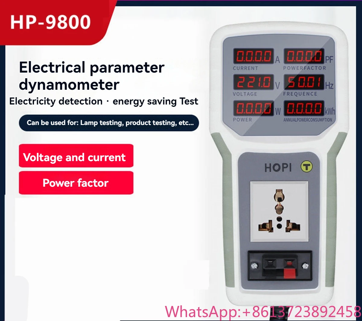 HP-9800 4500W 85-265V 20A Electric Power Energy Monitor Socket Watt Meter Analyzer with Socket Output Energy Saving Lamps Tester