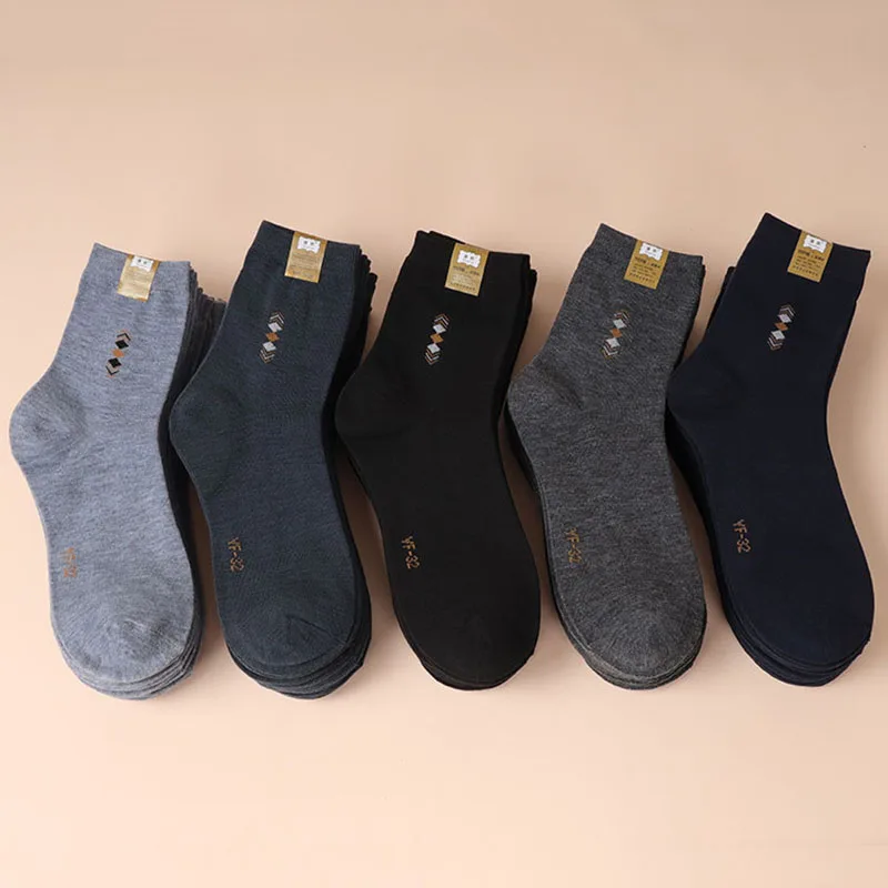 5 Pairs/Lot Men\'s Fashion Thickened Socks Four Seasons Leisure Breathable Deodorant Mid Tube Cotton Socks High Quality EU 38-44