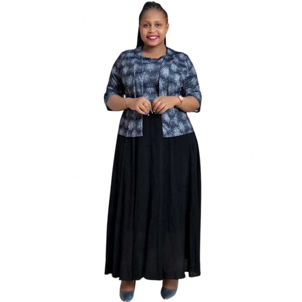 

2 Piece Sets African Dresses For Women Dashiki 3/4 Sleeve Bodycon Dress Africa Clothes Fashion Elegant Office Lady Dresses