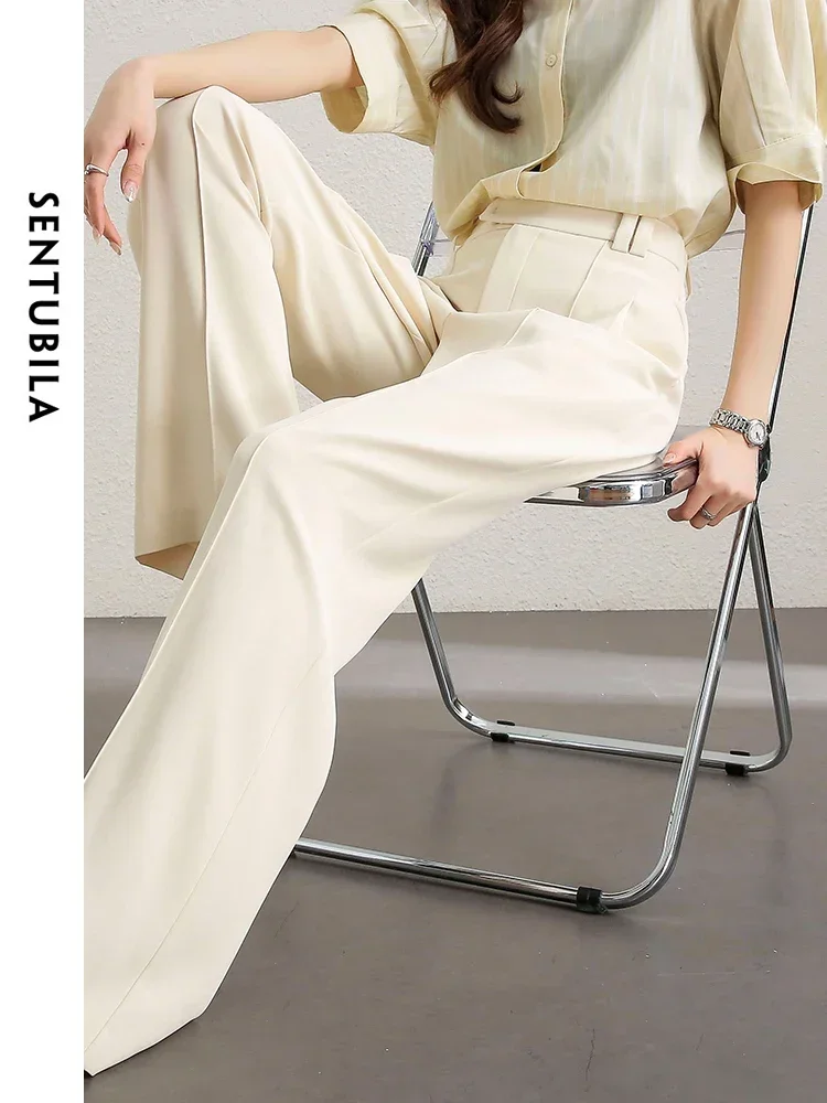 SENTUBILA Office Lady Straight Dress Pants Women 2024 Spring Summer Fashion Wide Leg Mopping Pants Tailored Trousers 142K54036