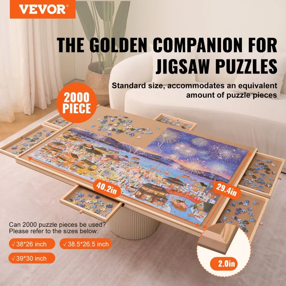 VEVOR 2000 Piece Puzzle Board with 6 Drawers and Cover 40.2