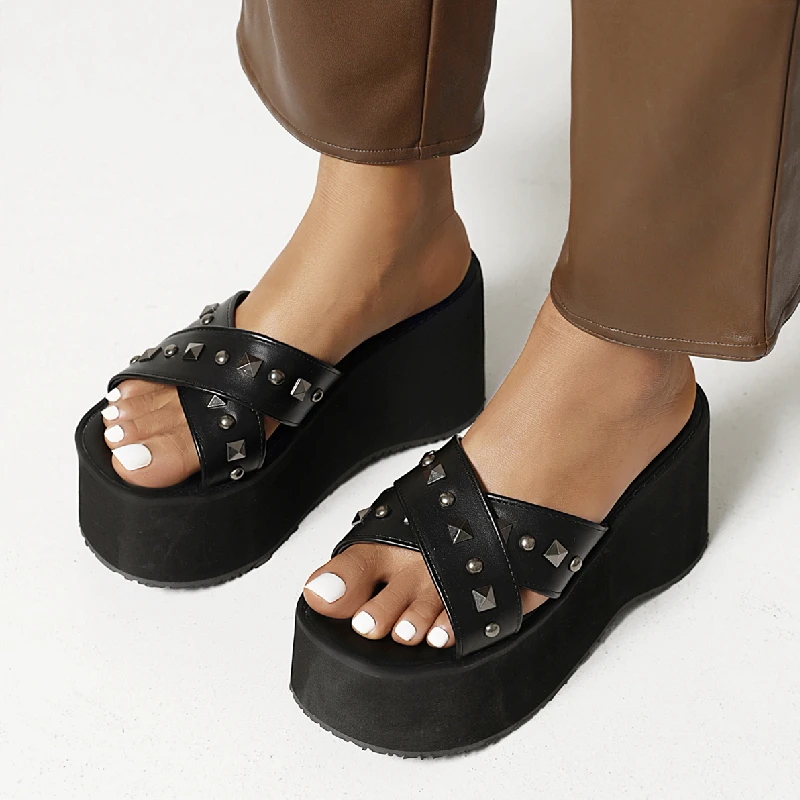 Sexy Slippers Women Summer Platform Black Wedge Sandals Ladies Thick Sole Casual Comfortable Mules Shoes Female Large size
