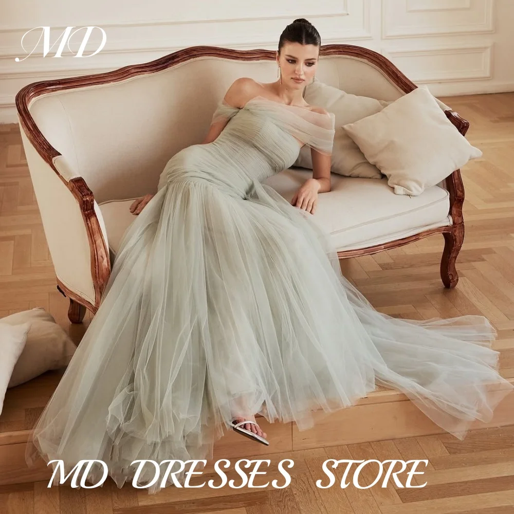 MD Exquisite Bean Paste Green Mermaid Wedding Dress Tulle Pleat Off Shoulder Floor-Length Vestidos Customized 2025 Evening Gown