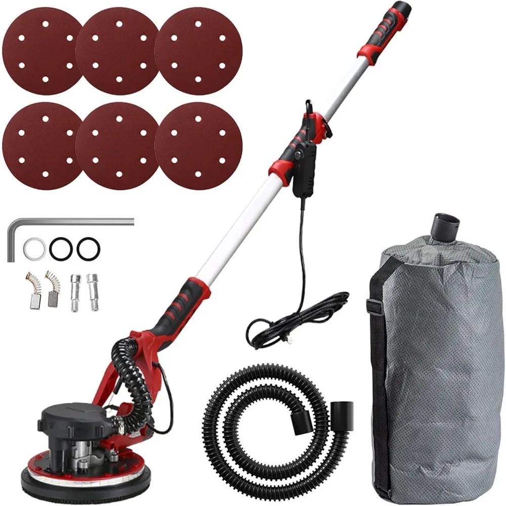 

HYCHIKA Electric Drywall Sander, 1250W Power Drywall Sander with Vacuum, Dual LED Light, Extendable Handle, 6 Sanding Discs and