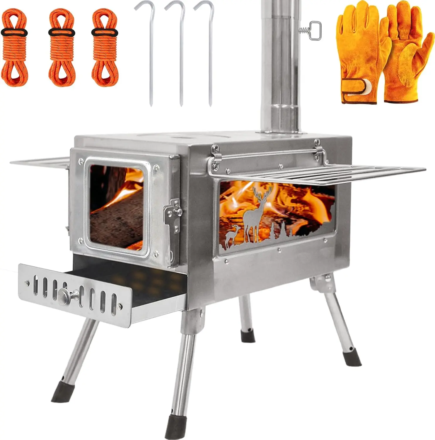 

Уличная дровяная печь, портативная с дымоходом для приготовления пищи, кемпинга, палатки, пеших прогулок, рыбалки, альпинизма