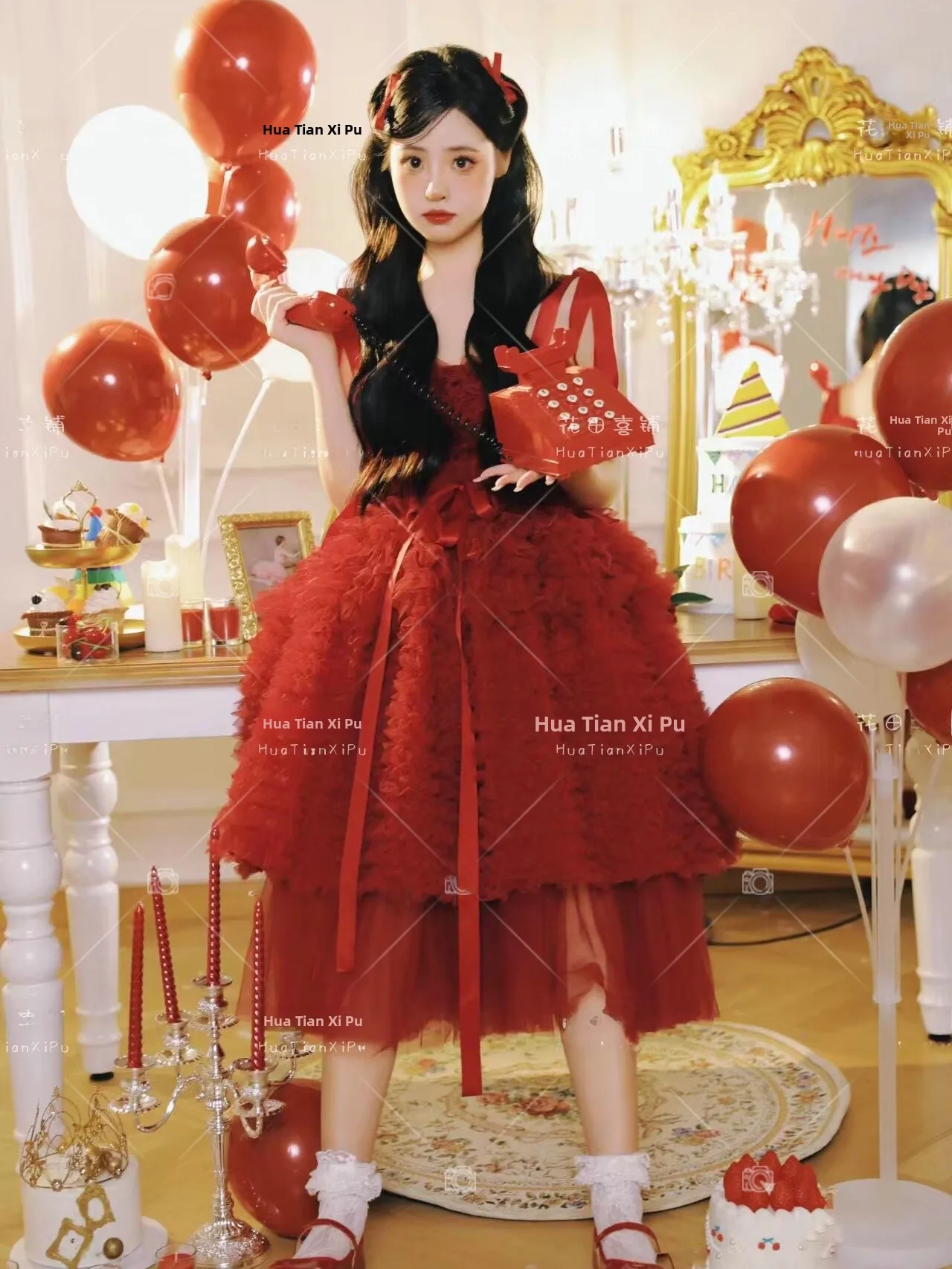 

New Party Red Wedding Dress Costume Photo Shoot Birthday Bulletin Style Fairy Sweet Art Photography Clothing Female Model