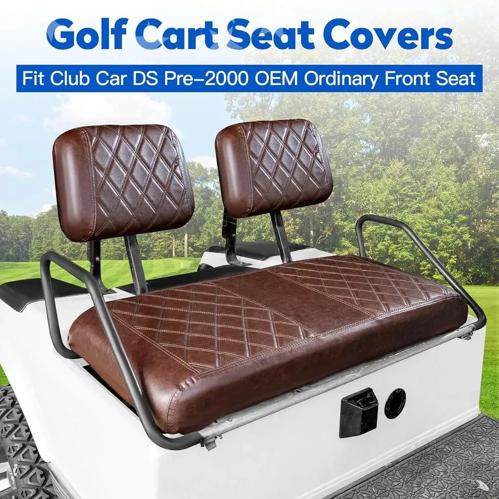 4-Piece Golf Cart Seat Covers for Club Car DS Pre-2000, Front and Rear, Vinyl, No Staples, Brown (8438)