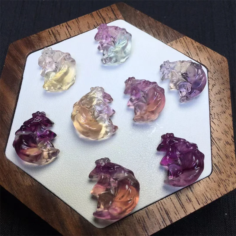 10PCS Natural Fluorite Moon Fox Jewelry Making For Pendant Earring Crystal Carved Animal DIY Accessories 17.5MM