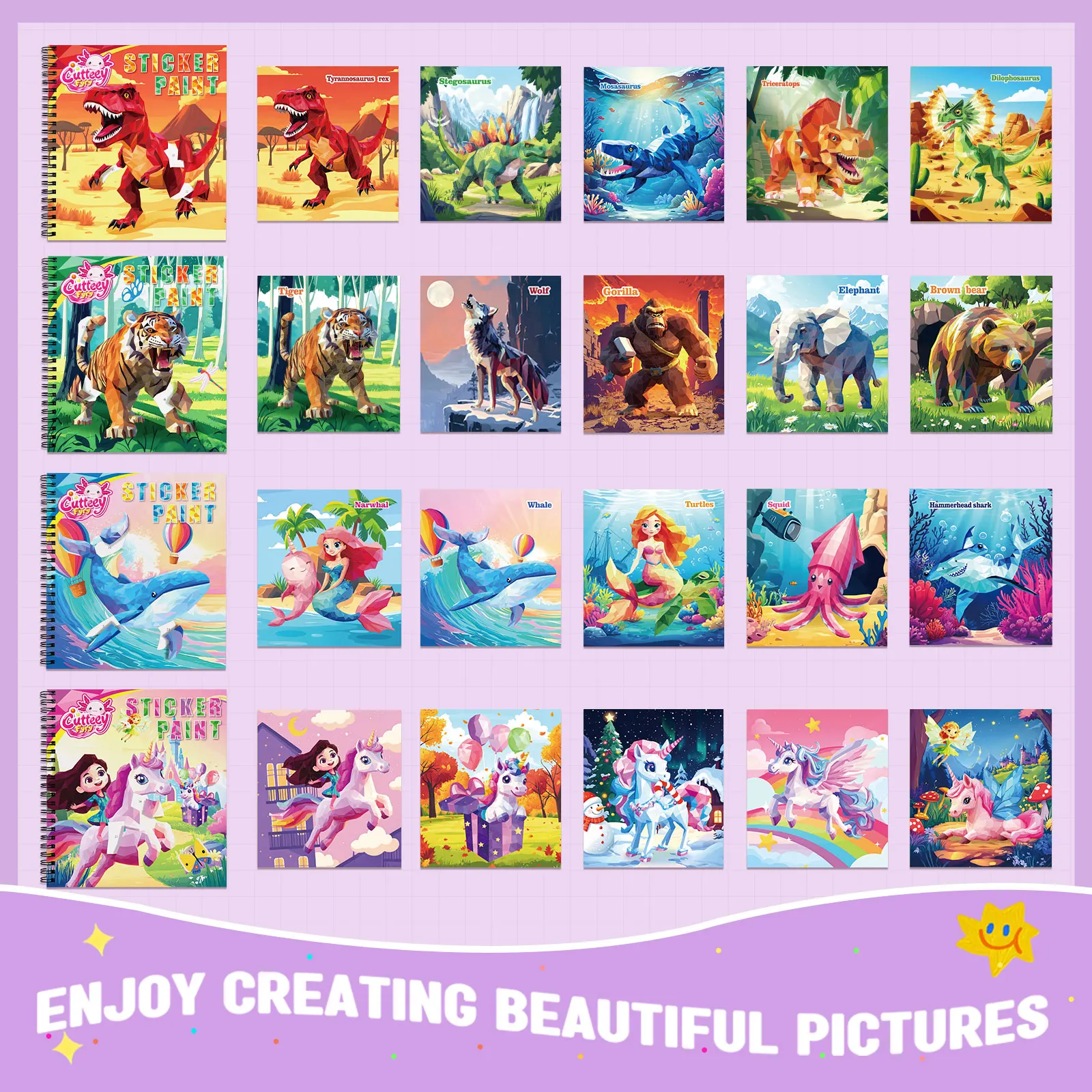 1PC Sticker Paint Books for Kids DIY Sticker by Number Road Airplane Travel Sticker Activity Book Dinosaur Unicorn Ocean Themed view 2