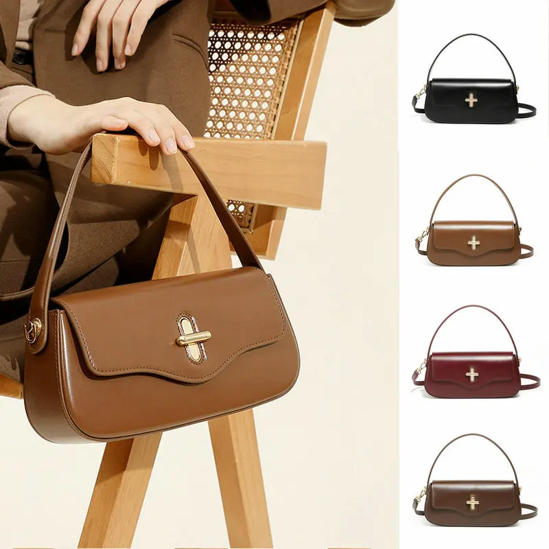 Luxury Fashionable French Stick Bag, Genuine Leather Handbag, 2025 Women's Premium Single Shoulder Crossbody Bag, Underarm Bag