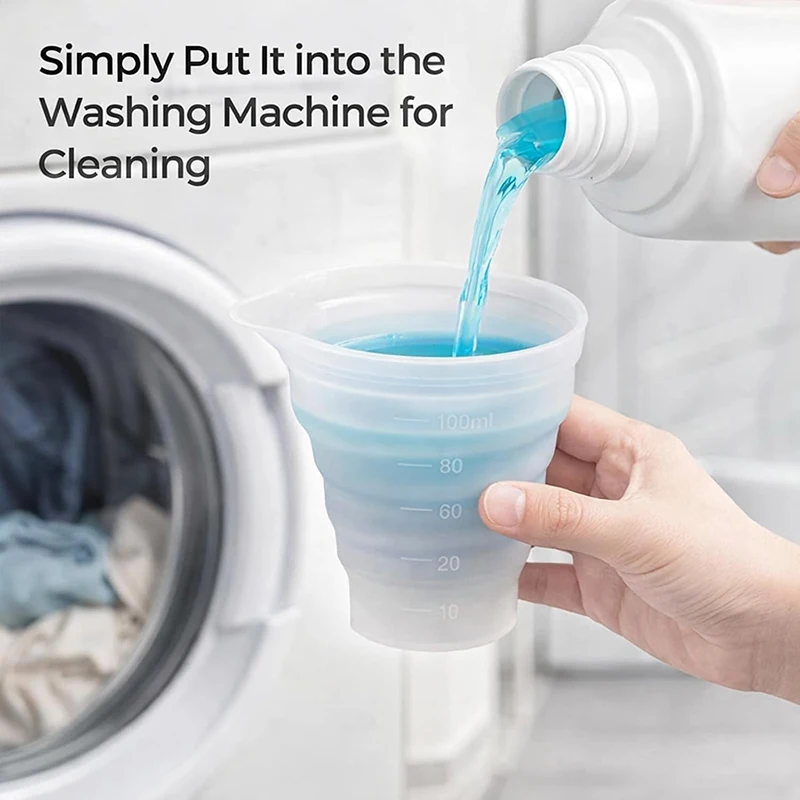 2 Pcs Silicone Laundry Dosing Ball & Measuring Cup Set 50/100ml Foldble Laundry Detergent Dispenser Liquid Dispenser with Scale