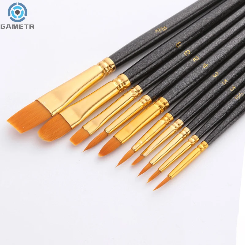 10Pcs/Set Nylon Hair Painting Brush Painting By Numbers Tool Brushes Watercolor Gouache Paint Brushes Different Shape Round Tip