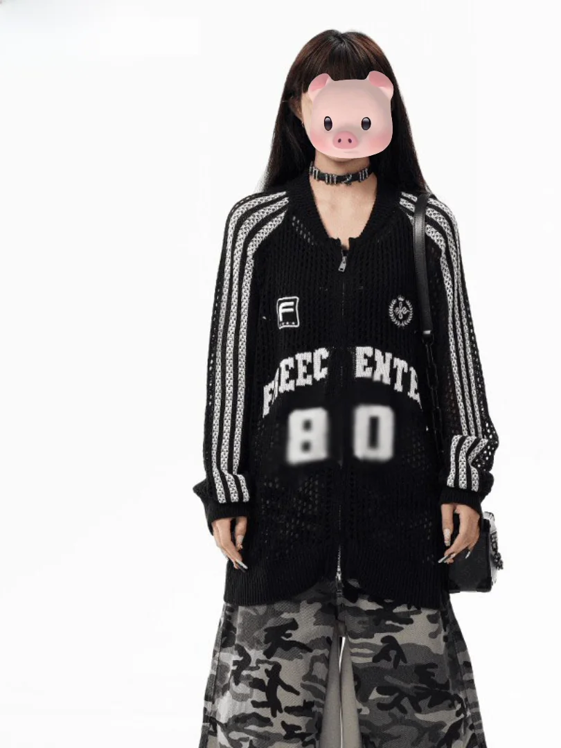 

Chic American Stripe Color Blo Me Hollow out Women's Jaet Spring 2026 Ele Open Cardigan Faionable Casual Outerwear