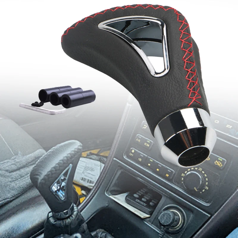 

Универсальная ручка переключения передач из искусственной кожи, красная линия, черная линия, ручная автомобильная ручка переключения передач, сменная ручка переключения передач, модифицированная головка переключения передач