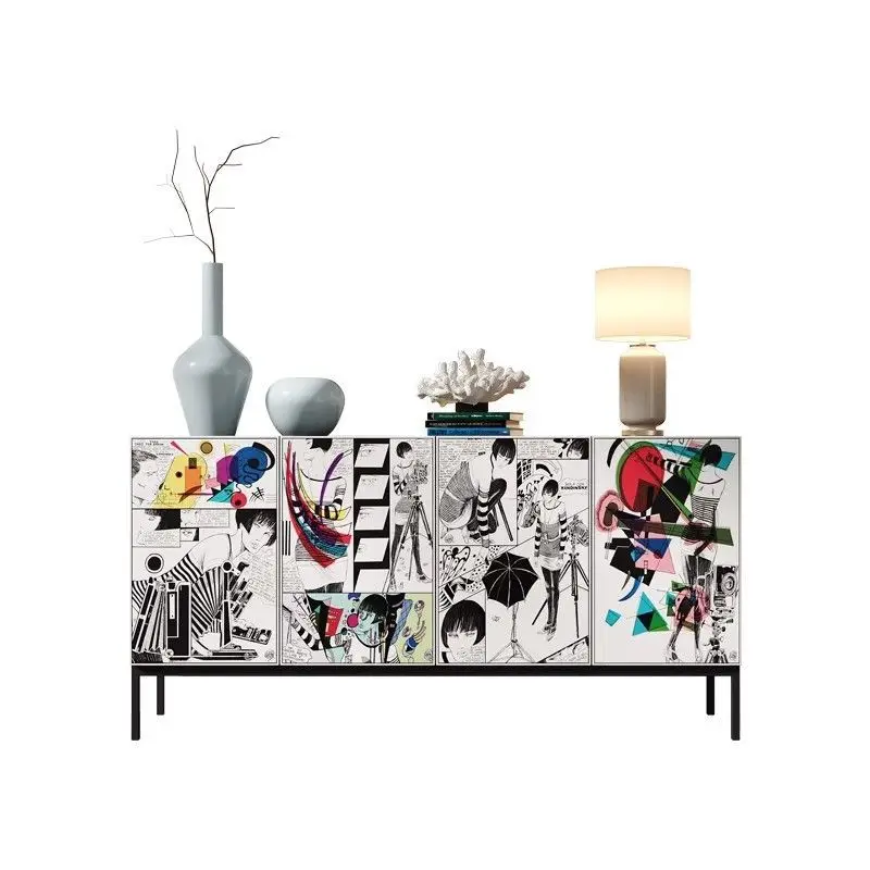 

Italian light luxury dining side cabinets retro style art porch cabinets Internet celebrities popular home living room painted
