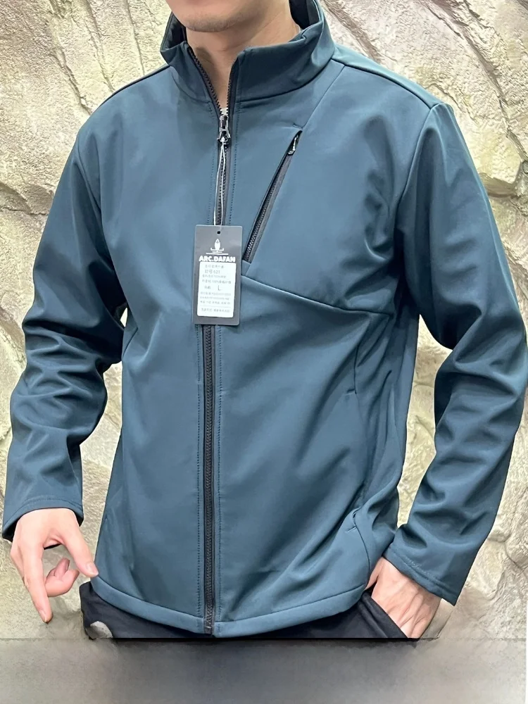 

High-End Outdoor Men's Fce-Lined Soft ell Jaet New Autumn Winter Windproof Breathable Reflective Design Stand Fit