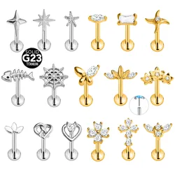 ASTM F136 G23 Titanium Flower Petals Star Heart Butterfly Threadless Piercing Pin Push in Labret Daith Conch Earring 16G 18G 20G