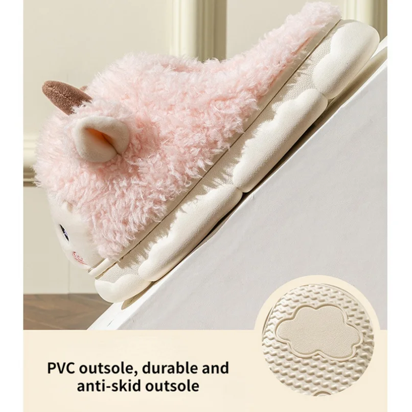 Damskie pantofle domowe Alpaca Winter Warm Kawaii Plush Contton Indoor Floor Non Slip Fuzzy House Shoes Female 2024 New In 8 March