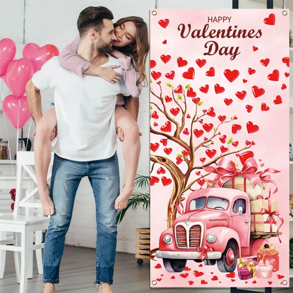 Romantic Valentine's Day Photography Backdrop 180x90cm Celebrate Happy Valentine's Day Banner Polyester Confession Door Cover