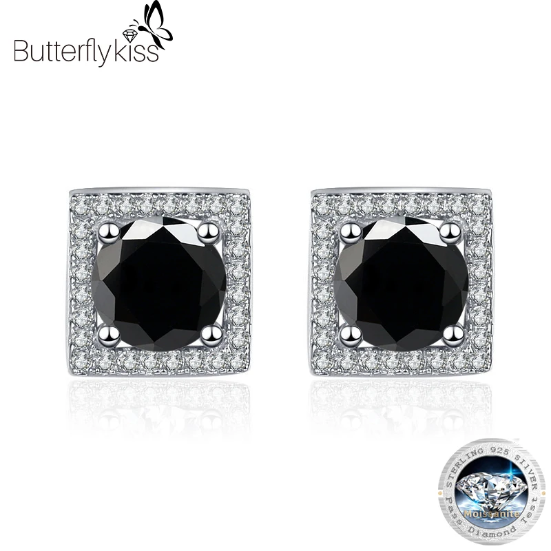 Butterflykiss 925 Sterling Silver 0.5/1CT Moissanite Stud Earrings For Women Men Square Wedding Engagement Bridal Jewelry Gifts