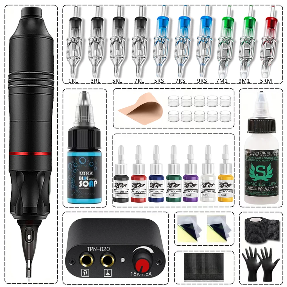 

Профессиональный роторный набор тату-машин с картриджными иглами, набор чернильных ручек для татуировки, перманентный макияж для татуировщика и начинающих