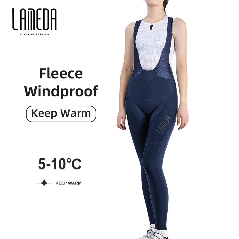 

LAMEDA 5-10 ℃ Cycling Bib Pants Winter Autumn Windproof Fleece Warm Bicycle Overalls MTB Road Bike Apparel