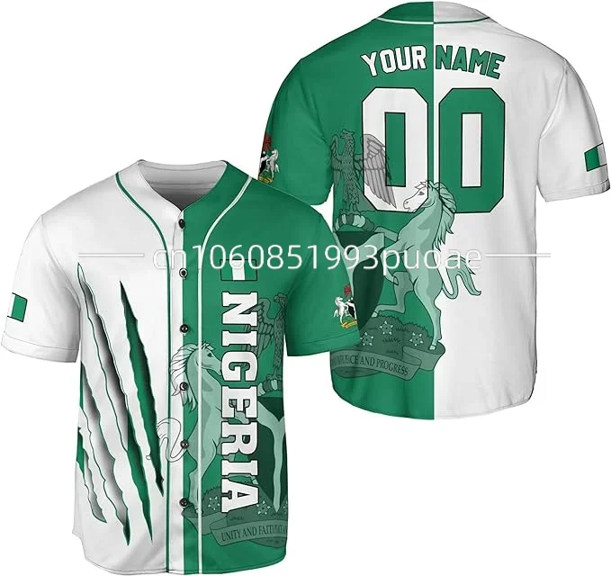 2024 Custom Nigeria Flag Badge Baseball Jersey Men's Women's Short Sleeve Jersey Men's Streetwear Short Sleeve Sports T-shirt