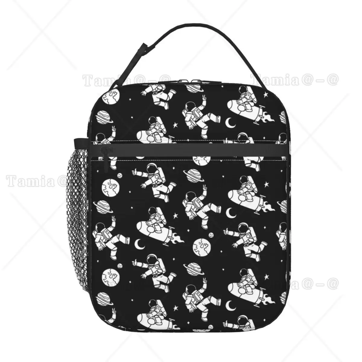 Cartoon Astronauts Riding Rocket Pattern Insulated Lunch Bag for Women Kids Leakproof Food Boxes Thermal Lunch Box Tote