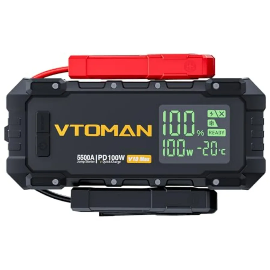 

Portable 12V Jump Starter with 100W Bi-Directional Fast Charge V10 Max for Gas 12L Diesel Cars 3.2 Display Compact Booster Pack
