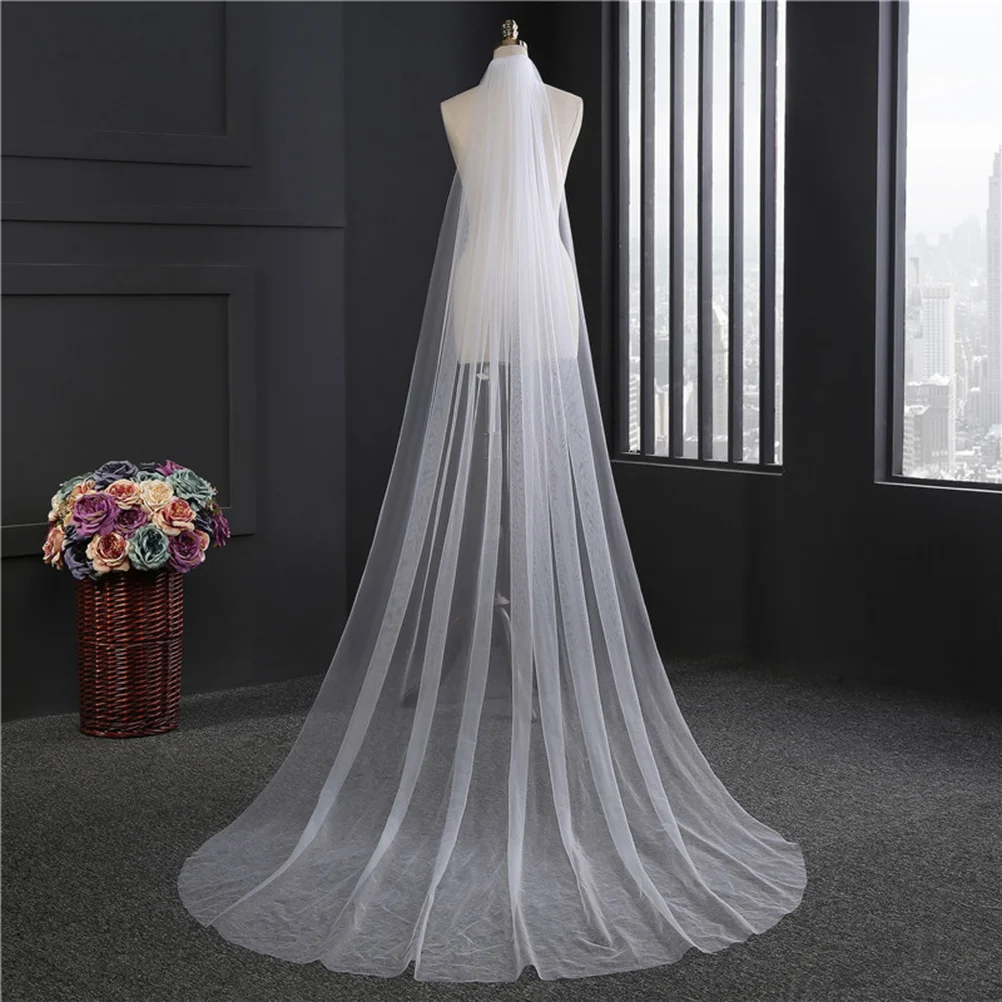 

Long Wedding Veil Single Layer Tulle Cathedral Chapel Floor Veils with Hair Side Comb for Bride (White)