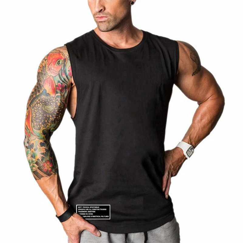 

Summer Cotton Breathable Hip Hop Vests Mens Bodybuilding Sport Tank Tops Gym Fitness Sleeveless TShirts Workout running Clothing
