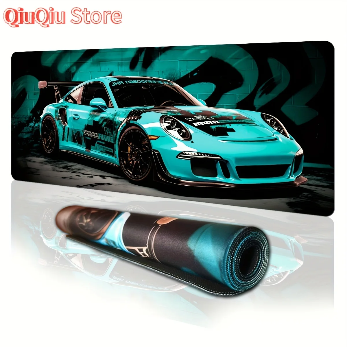 

Stylish light blue Supercar mouse pad non-slip stitched edges Durable and comfortable gaming office desk mat desktop accessories