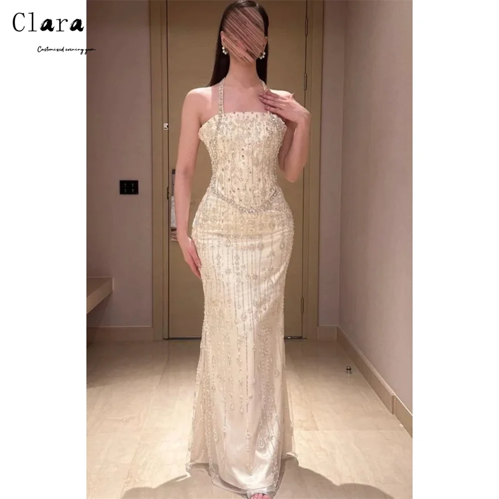Clara personalizado cola de pez sin tirantes sin mangas vestidos de lujo brillantes para vestido de fiesta 2025 vestido de noche de mujer vestido de baile vestidos de Gala