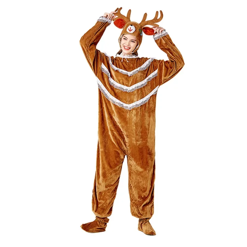 

Merry Christmas Adult Plush Velvet Santa Claus Elk Cosplay Costume Halloween Party Animal Fluffy Cartoon cute Reindeer Jumpsuit