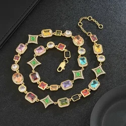 10MM Glamorous Colourful Zirconia Adjustable Necklace Iced Out Gemstone Chain For Men And Women Hip Hop Star Shape Charm Jewelry