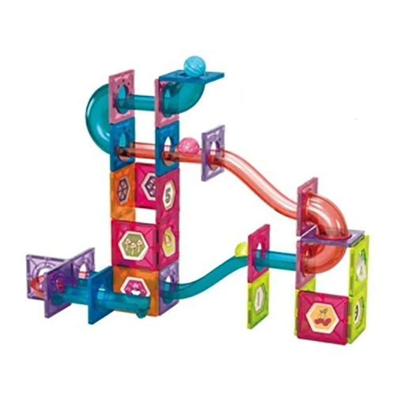 Piastrelle magnetiche 77 pezzi Blocchi magnetici per tubi per bambini Blocchi magnetici 3D Set di piastrelle con 8 biglie colorate STEM Toy