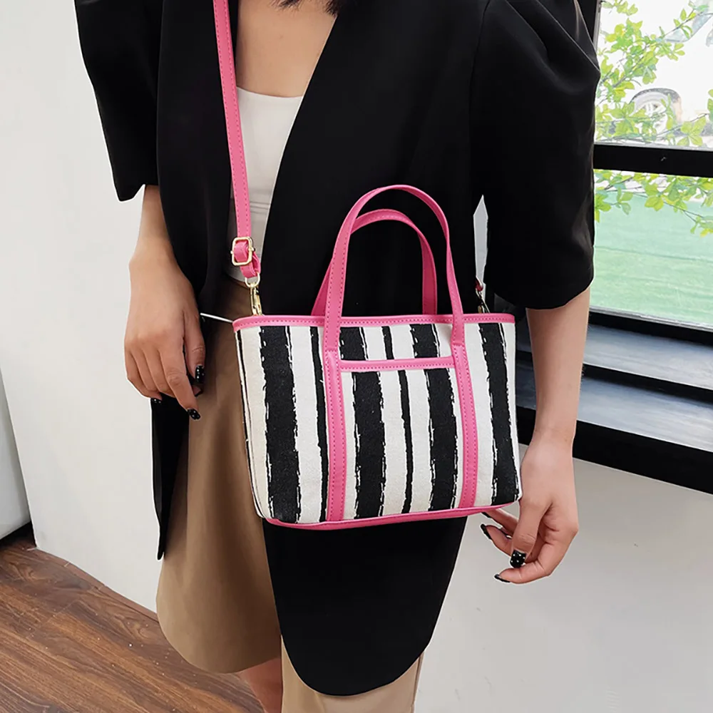 

Fashion Striped Handle Crossbody Bags for Women Chic Design Contrast Color Canvas Handbags 2023 Casual Female Meaaenger Bag