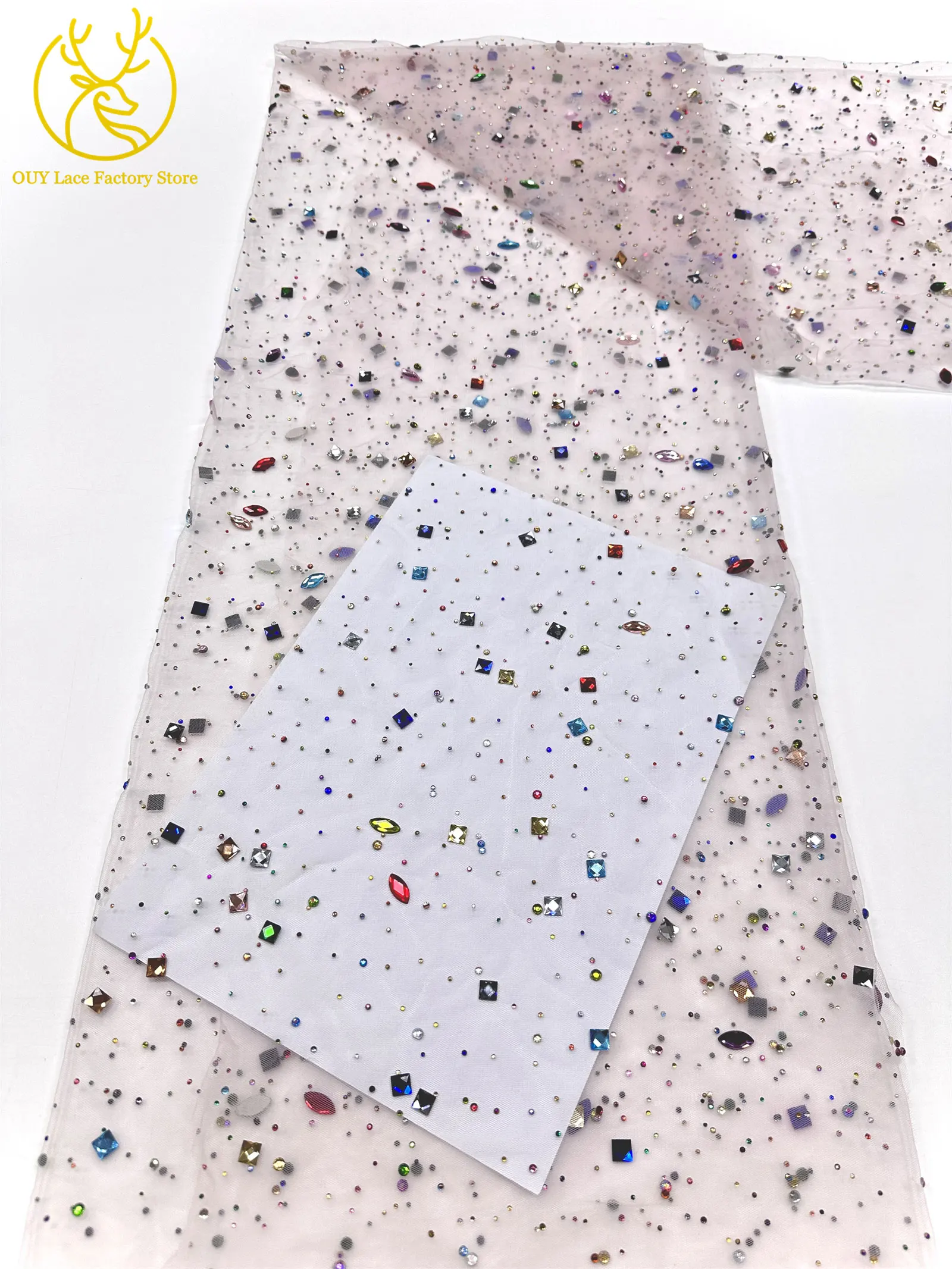 Eleganter nigerianischer Strass-Tüll-Spitzenstoff 2026 – Französischer farbenfroher Stein-Mesh-Spitzenstoff für Hochzeitskleider – Detail 21