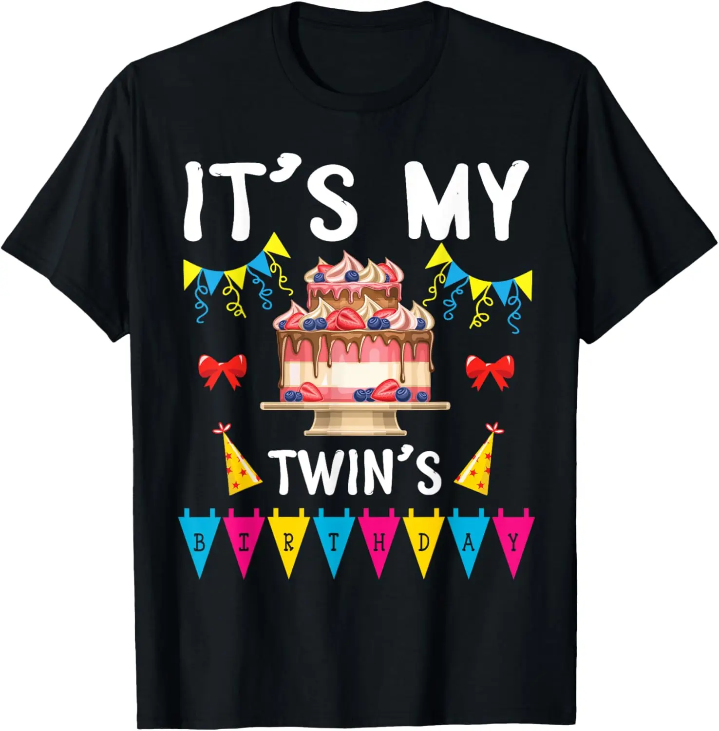 تي شيرت Big Cake Balloon Happy To Me Dad Mom It's My Twin's Birthday