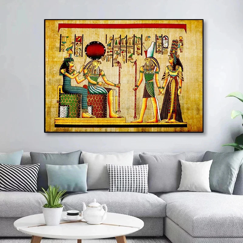 Retro Egypt Papyrus Pharaoh Character Hieroglyphics Poster Print Canvas Painting Wall Art Picture Vintage Living Room Home Decor