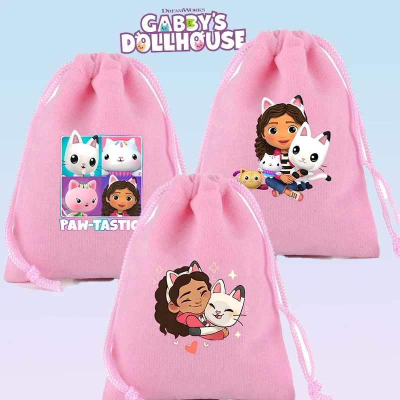 

Gabby Dollhouses Gift Bag Velvet Bags Cute Candy Drawstring Pouch Party Favor Bracelet Jewelry Packaging Bag Party Decoration