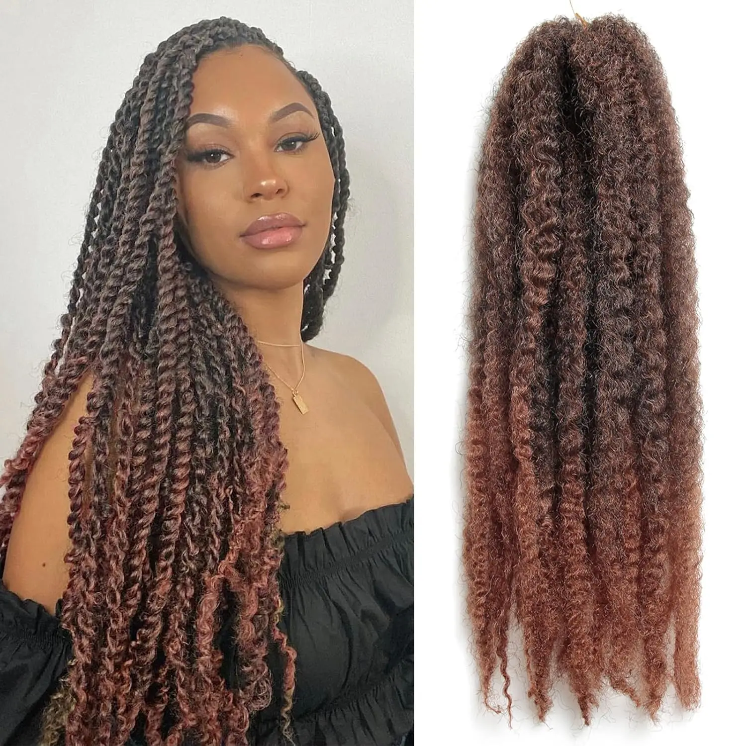 

Синтетические волосы Marley для плетения косичек, 18 дюймов, омбре (черный, коричневый, блонд, серый), 350 г, для афро-косичек и твистов Marley