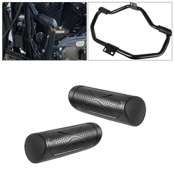 Black Engine Guards Road Crash Bars Legs Knee Protector w/ Rubber Cover For Harley Sportster XL1200 883 Roadster SuperLow Custom