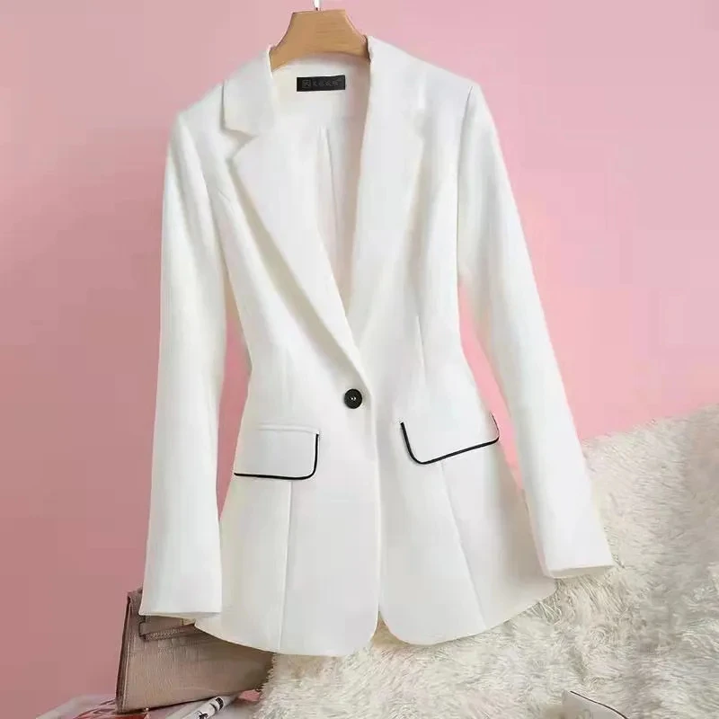 Elegant Women Long Sleeve White Blazer New Fashion Office Formal Female Jacket Work Wear Business Outerwear Autumn Spring Coat