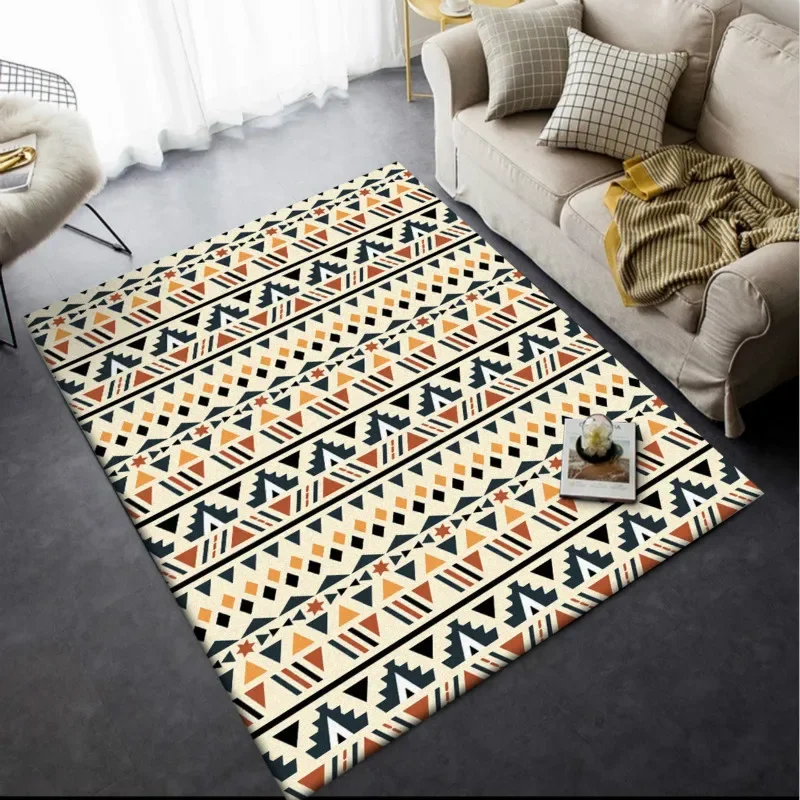 

Geometric Stripes Ethnic Style Orange Yellow Blue Bedroom Living Room Door Mat Non-slip Bedside Carpet Floor Mat Customization