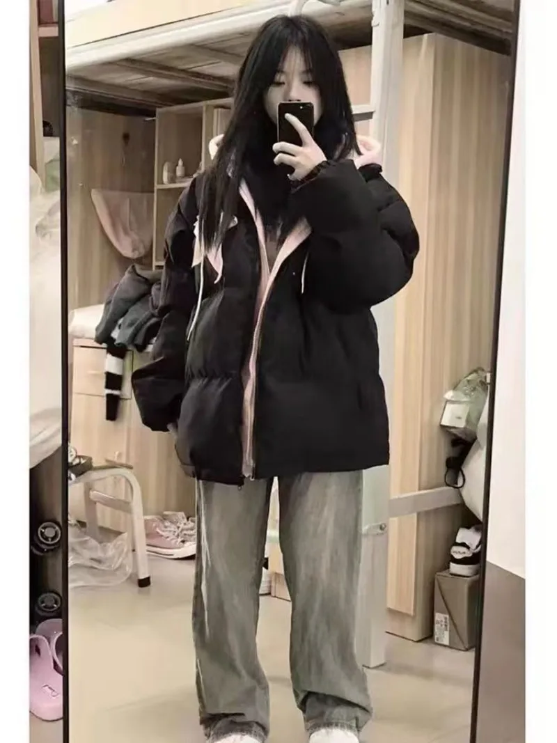 겨울 별무늬 다운 재킷 페이크 투피스 후드 패딩 재킷 패셔너블 루즈하고 달콤한 코튼 코트