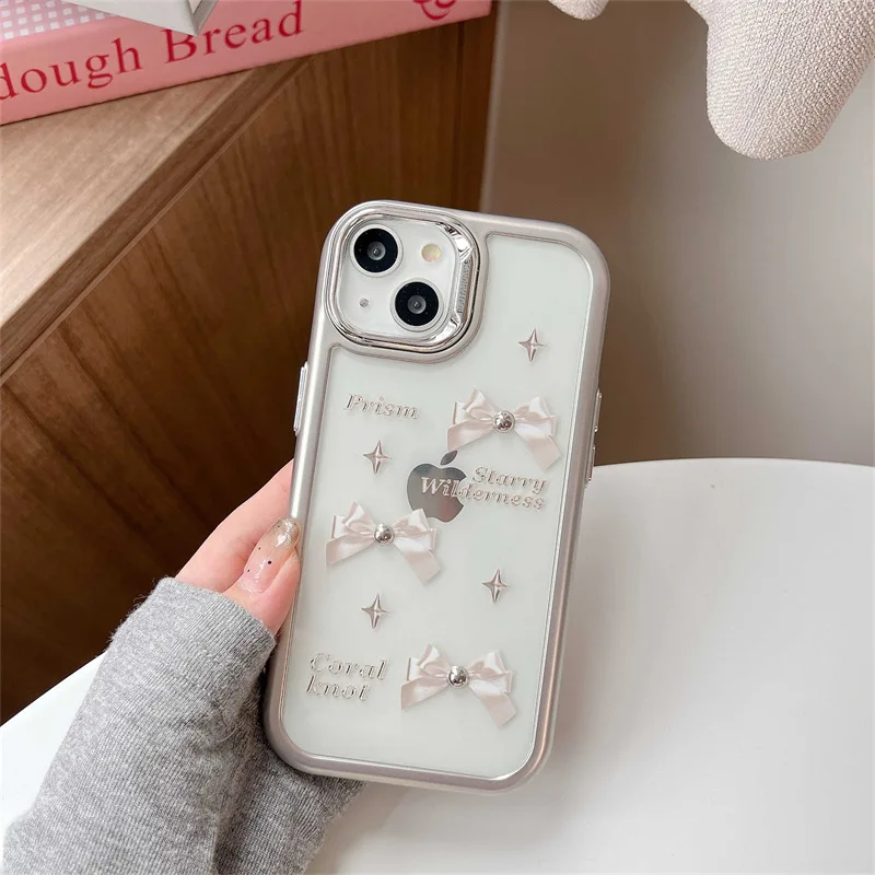 Ins Hello Kitty Star Bow Transparent Phone Case for iPhone14promax 12 15pro 13 11 Back Shell Cover Y2K Girls Protective Sleeve